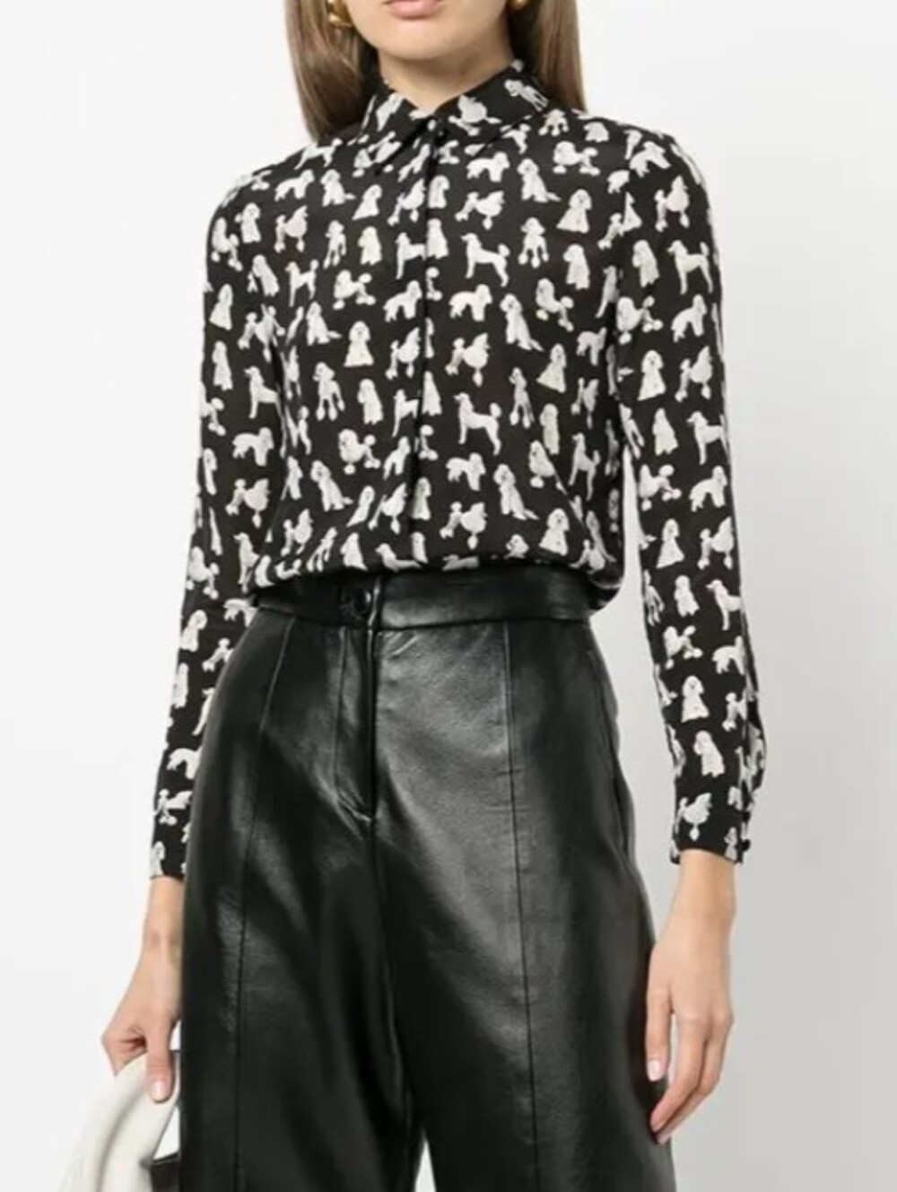 Alice + Olivia Poodle-Print Silk Shirt - Size S